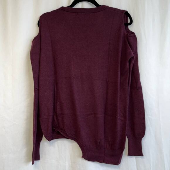 Sen Karlie Maroon Burgundy Cold Shoulder Asymmetric Hem Sweater Sz 2 - Picture 2 of 3